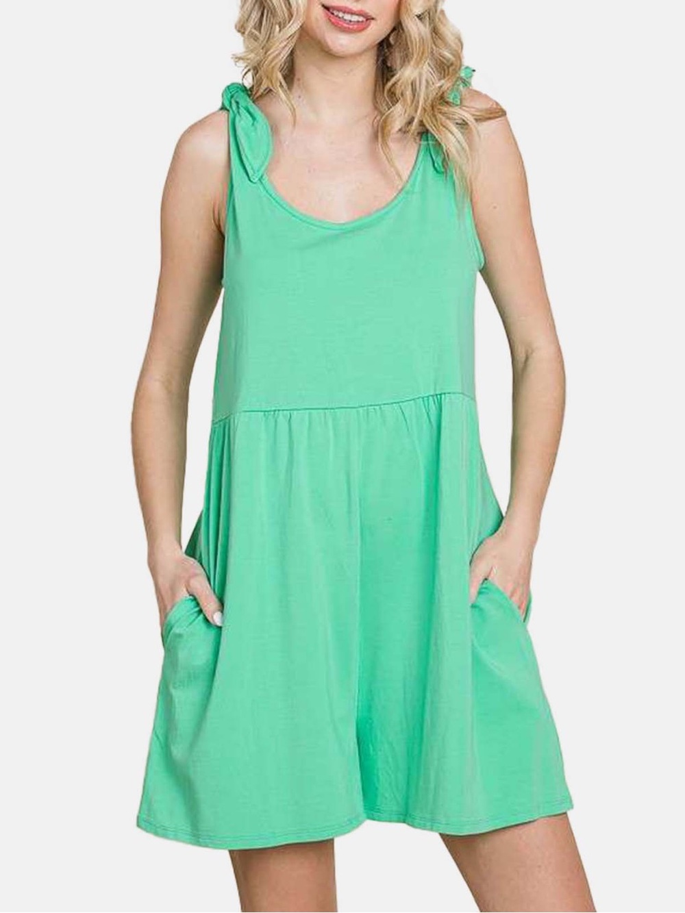 Women’s Tie-Shoulder Mint Green Romper